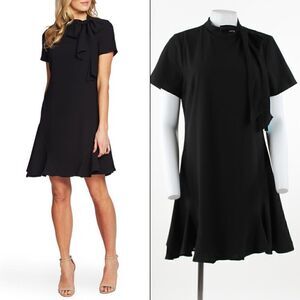 CeCe Bow Neck Short Sleeve Dress in Rich Black